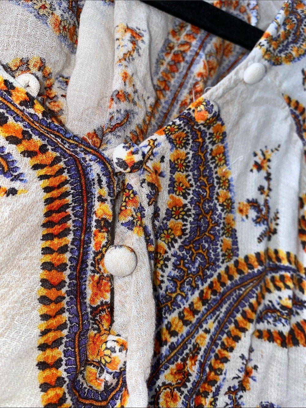 Lucky Brand White and Orange Paisley Print Long Sleeve Boho Blouse Medium - Picture 7 of 12